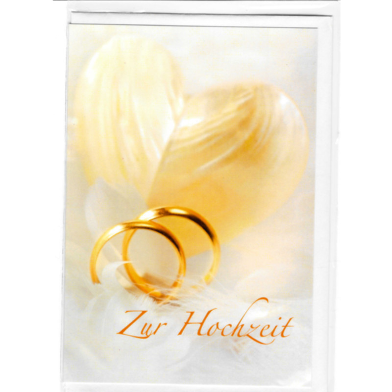 Hochzeitsbillet mit Kuvert Zur Hochzeit Goldene Ringe & Herzmotiv